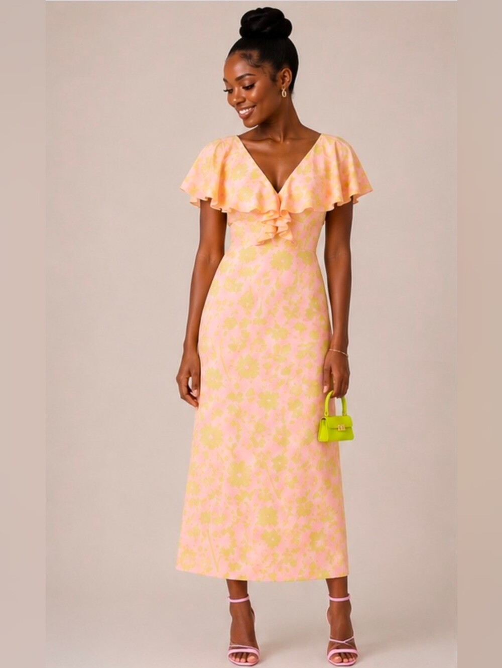 Kate Spade New York Floral Splash Satin Midi Dress